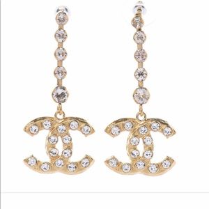 CC Chanel Crystal Drop Earrings Gold